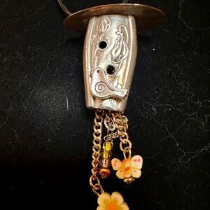 Silverplated up, cycled silverware, knife, handle birdhouse with copper roof